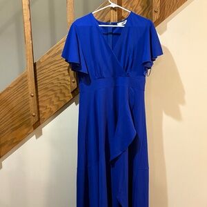 ZZV Royal Blue Wrap Dress XL Flutter Sleeve Midi Dress NWT